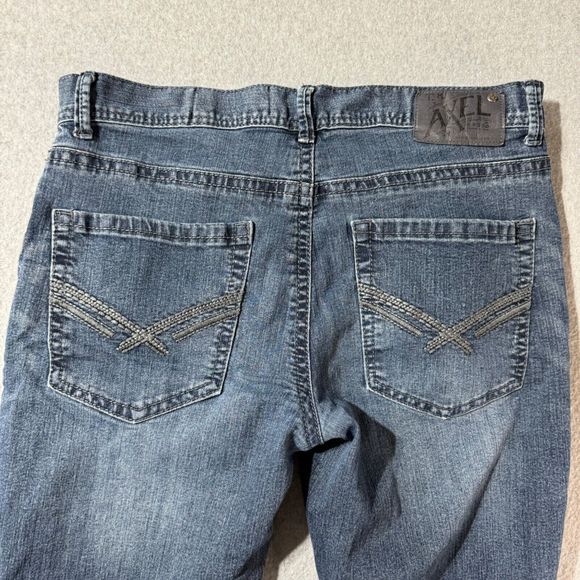 TK Axel Jeans Mens 34x32 Blue Straight Cut Denim Pants Thick Stitch Embroidered - Picture 11 of 13